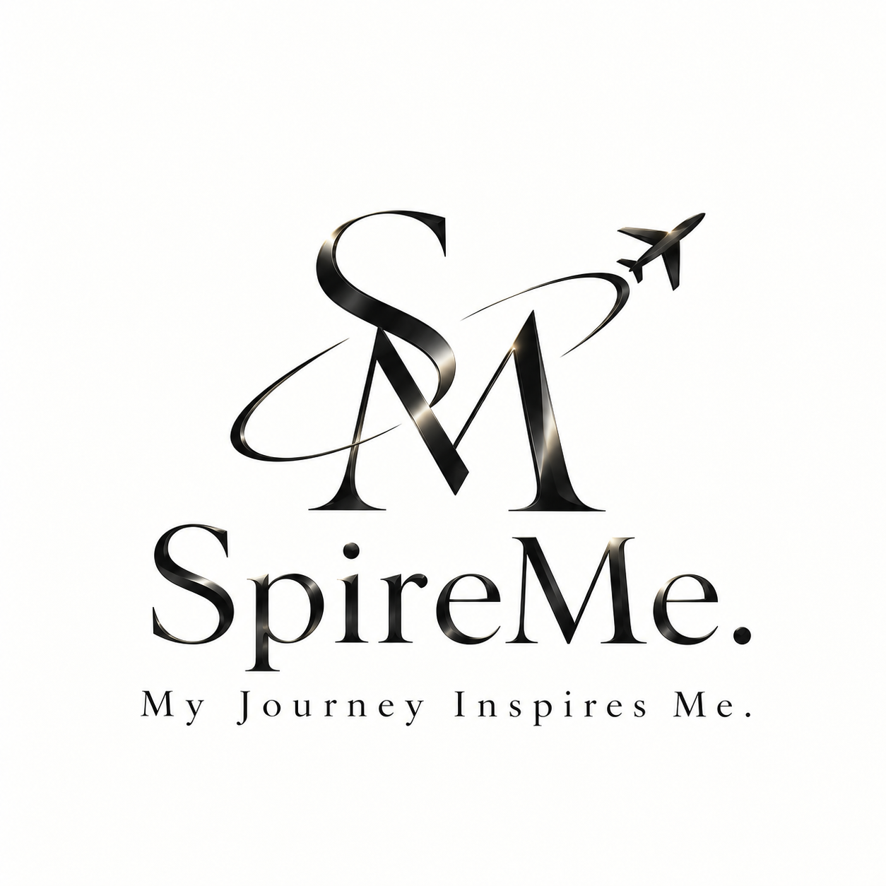 SpireMe. 光沢のある黒のモノグラムと、My Journey Inspires Me.のロゴ